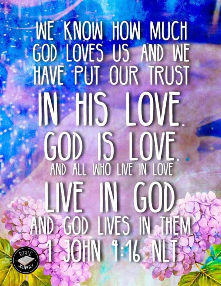 Picture Bible Verses-22 1 John 4:16 NLT. Picture Bible Verse.