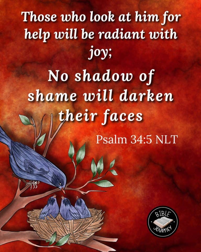 Psalm 34:5 NLT - Those who look to him for help will be radiant with joy; no shadow of shame will darken their faces.