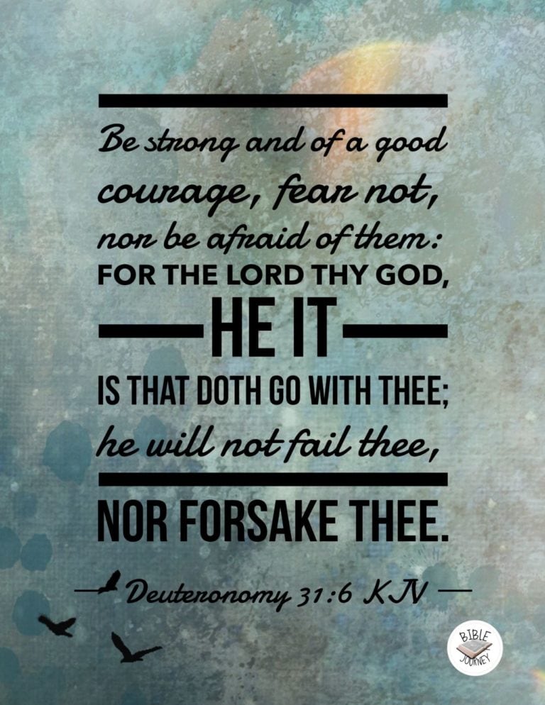 Deuteronomy 31:6 KJV - Be strong and of a good courage, fear not, nor be afraid of them: for the LORD thy God, he it is that doth go with thee; he will not fail thee, nor forsake thee.