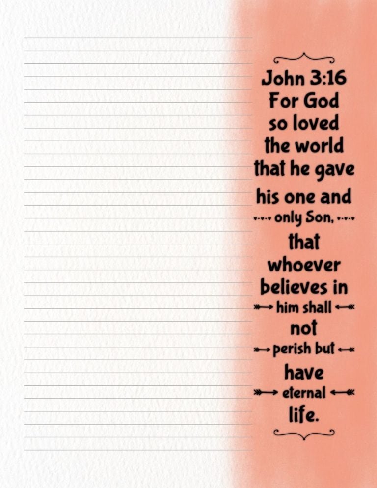 Inspirational Bible Verse Paper - John 3:16 John 3:16 - Printable Scripture Stationery