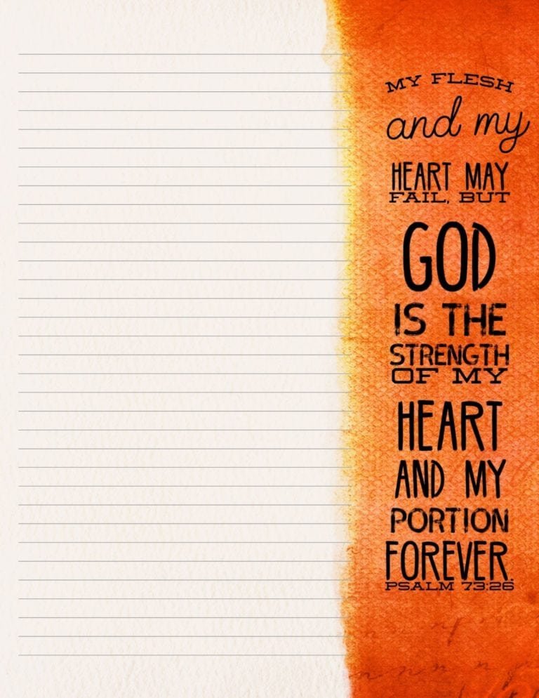 Bible Verse Notepaper: Find Strength in Psalm 73:26 Psalm 73:26 NIV - Printable Scripture Notepaper