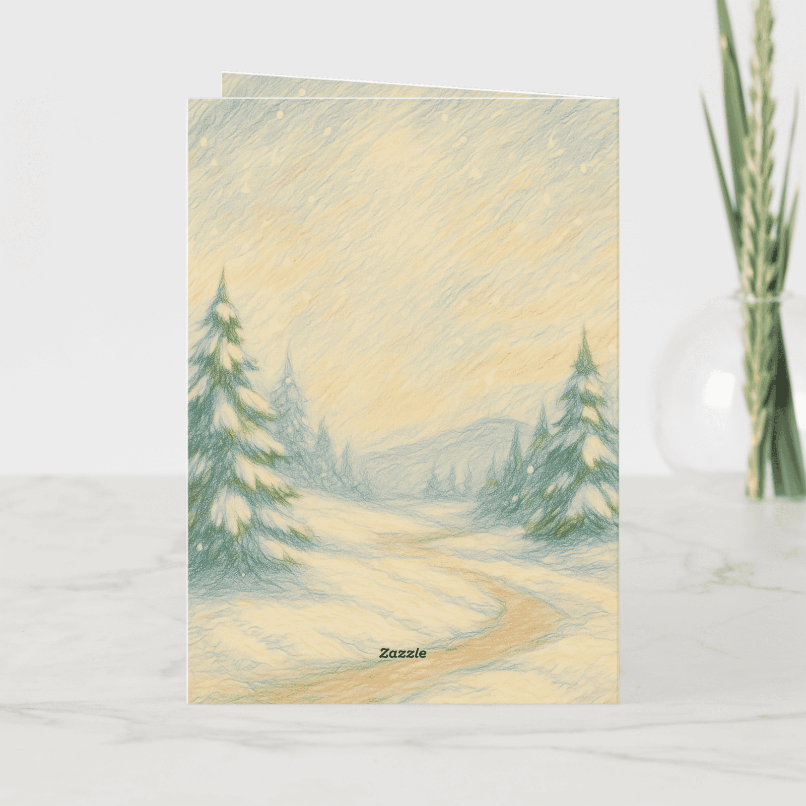 Starry Winter Night Church Christmas Card - Back