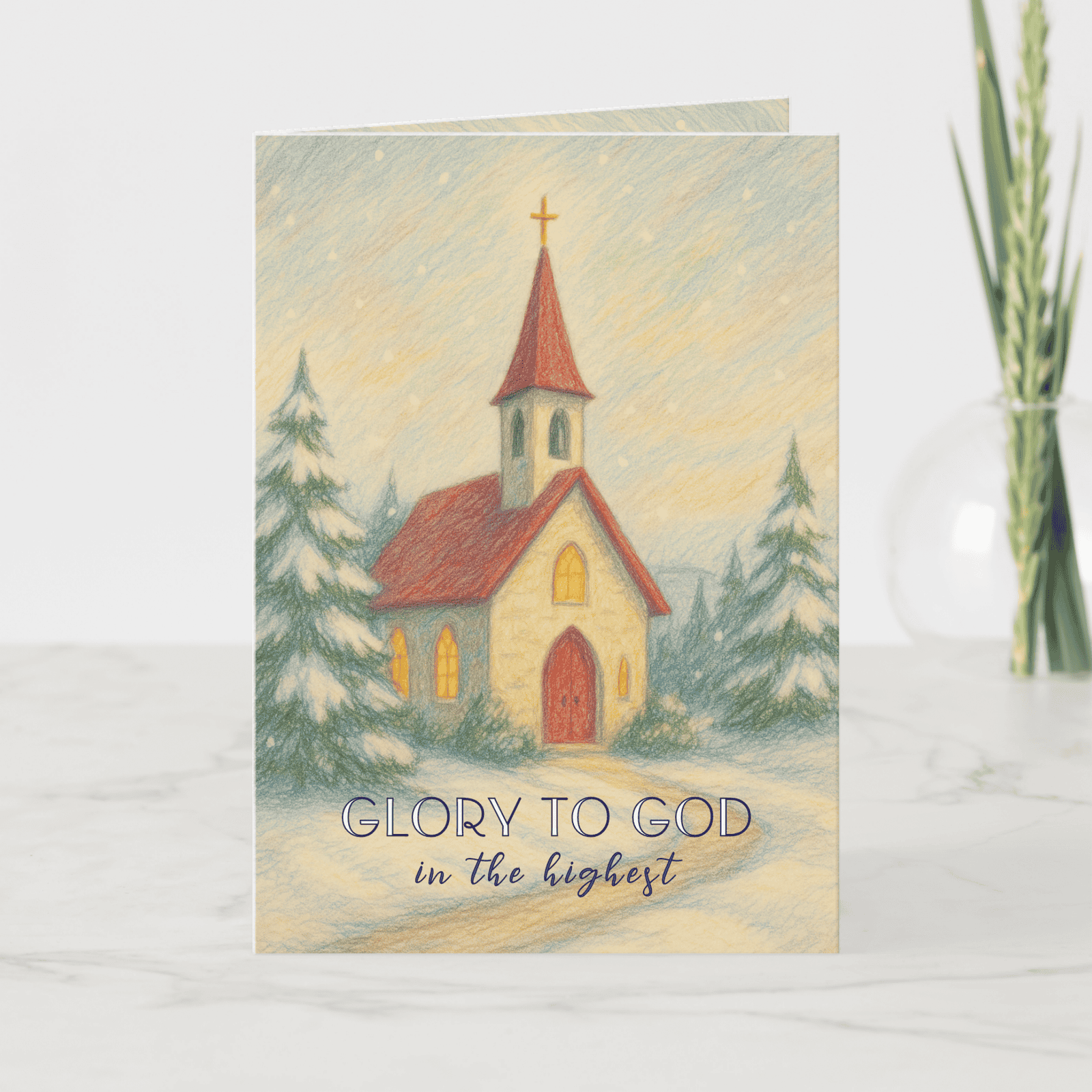 Starry Winter Night Church Christmas Card - Front