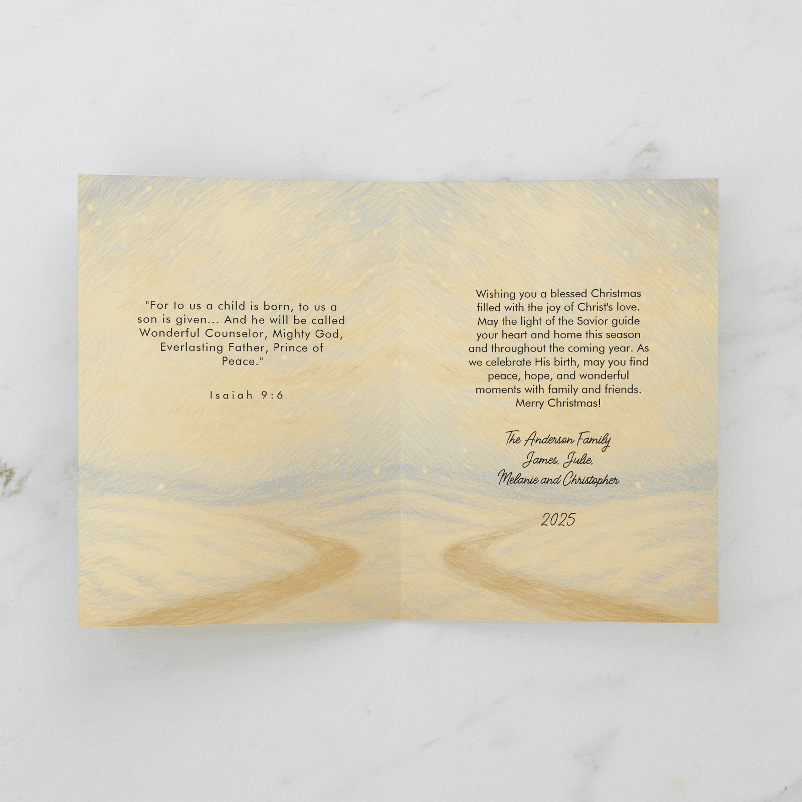 Starry Winter Night Church Christmas Card - Inside