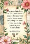 Beautiful floral Bible verse highlighting God's unwavering mercy.