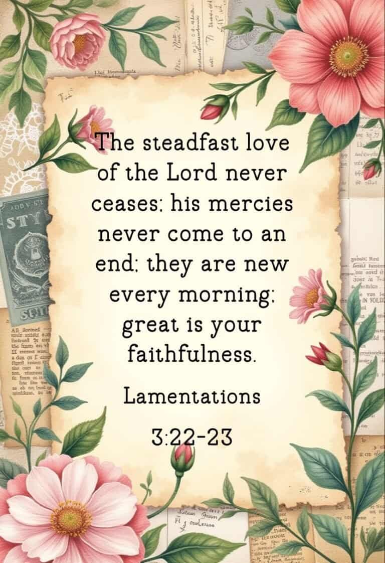 Beautiful floral Bible verse highlighting God's unwavering mercy.